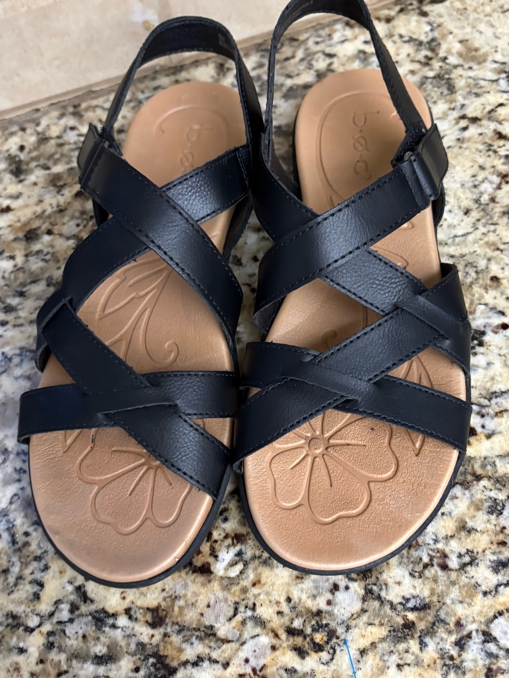 b.o.c. Black Strappy Slingback Sandals with Tan Footbed